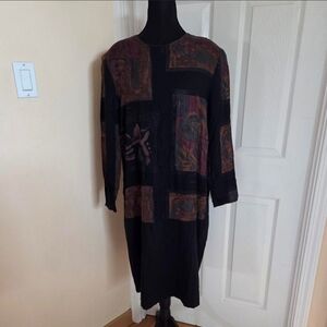 Vintage Black and Multicolor Patchwork Dress With Shoulder Pads Artsy Size 16